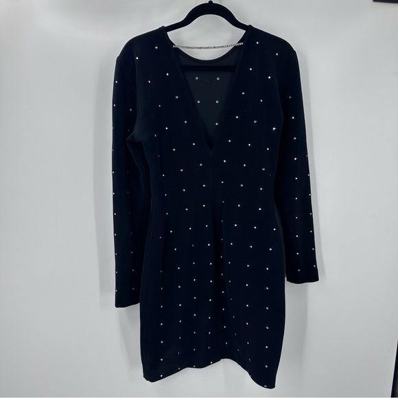 VTG 1980s Tadashi Dress Black Diamond Rhinestones Long Sleeves Medium | R1404 - Picture 7 of 10